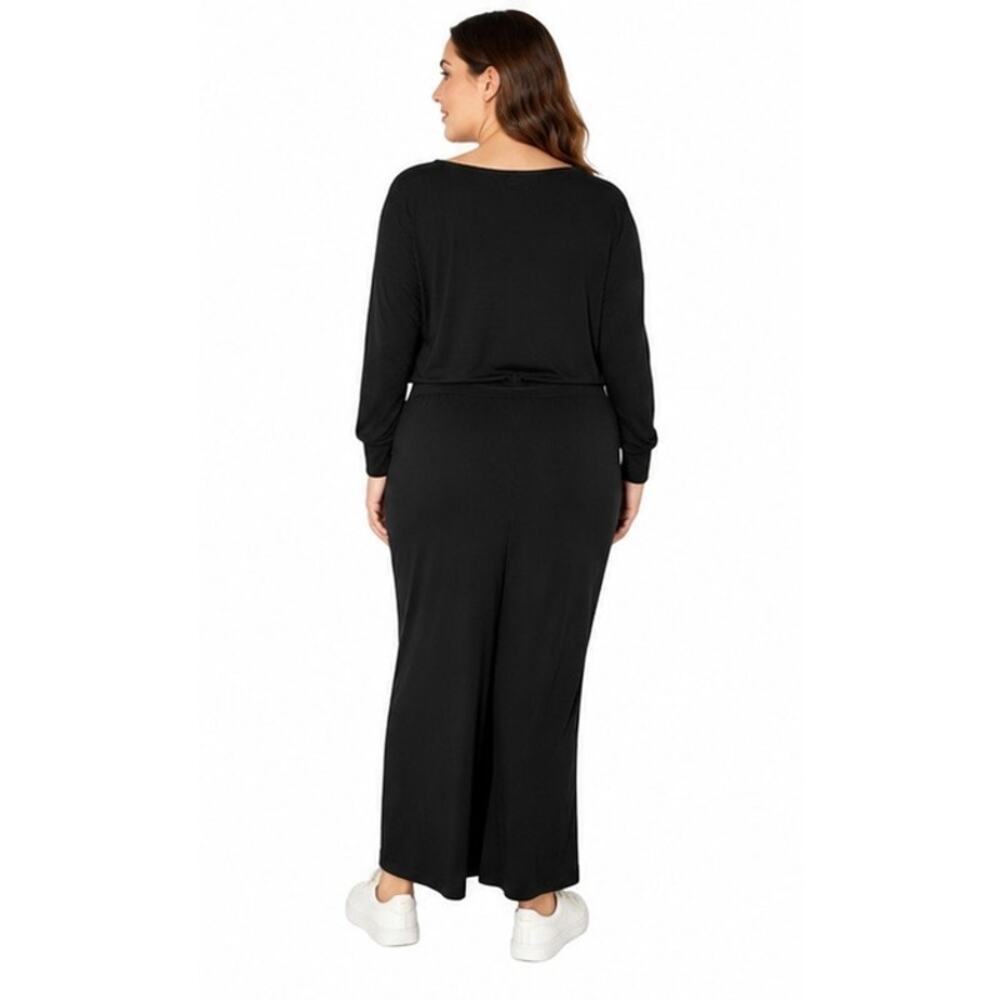 SPANX AirEssentials Jumpsuit 1X Petite Black Long Sleeve Wide Leg Drawstring - Picture 2 of 11